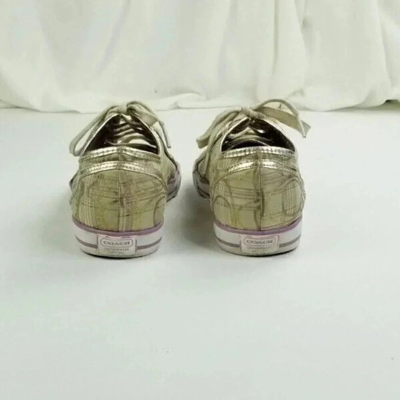 Coach 9B "Dee" Tan Plaid Lace Up "C" Logo & Heel Logo Women's Fashion Sneakers - Picture 10 of 12